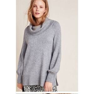 Anthropologie Sweater Sz M Cowlneck Ribbbed Oversized Grey Paloma Balloon Sleeve